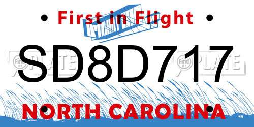 SD8D717 North Carolina License Plate