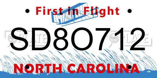 SD8O712 North Carolina License Plate