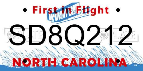 SD8Q212 North Carolina License Plate