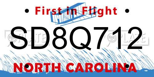 SD8Q712 North Carolina License Plate