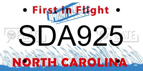 SDA925 North Carolina License Plate