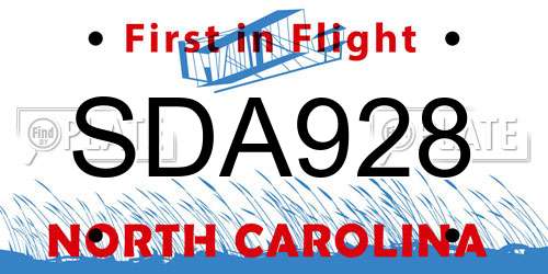 SDA928 North Carolina License Plate