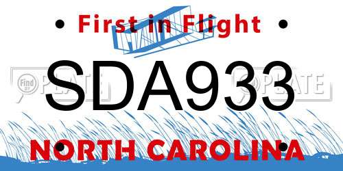 SDA933 North Carolina License Plate