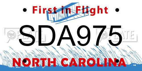 SDA975 North Carolina License Plate