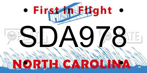 SDA978 North Carolina License Plate