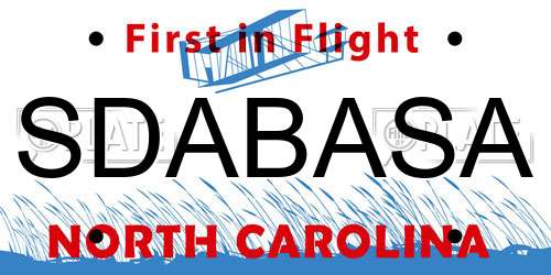 SDABASA North Carolina License Plate