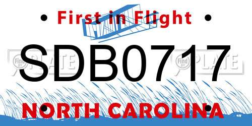 SDB0717 North Carolina License Plate