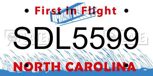 SDL5599 North Carolina License Plate