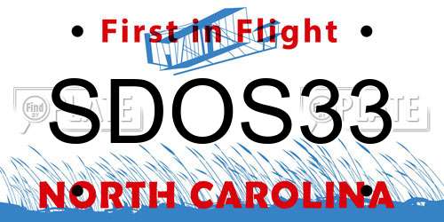 SDOS33 North Carolina License Plate