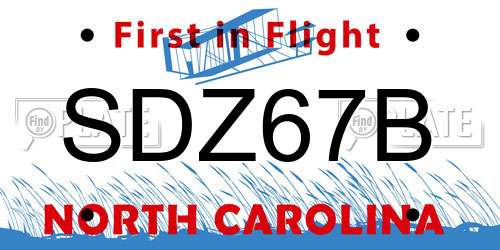 SDZ67B North Carolina License Plate