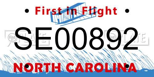 SE00892 North Carolina License Plate