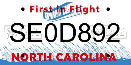 SE0D892 North Carolina License Plate