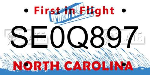 SE0Q897 North Carolina License Plate