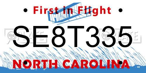 SE8T335 North Carolina License Plate