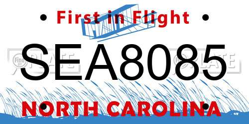 SEA8085 North Carolina License Plate