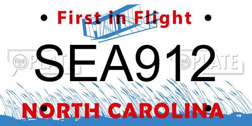SEA912 North Carolina License Plate