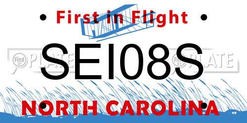 SEI08S North Carolina License Plate
