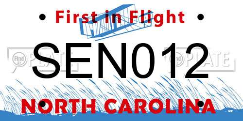 SEN012 North Carolina License Plate