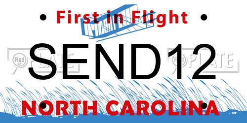 SEND12 North Carolina License Plate