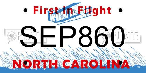 SEP860 North Carolina License Plate