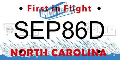 SEP86D North Carolina License Plate