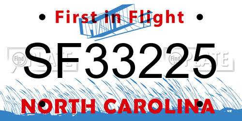 SF33225 North Carolina License Plate