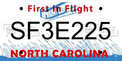 SF3E225 North Carolina License Plate
