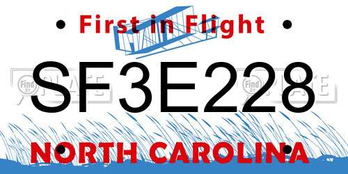 SF3E228 North Carolina License Plate