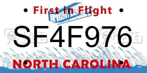 SF4F976 North Carolina License Plate