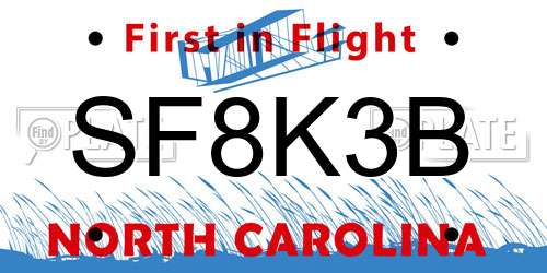 SF8K3B North Carolina License Plate