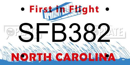 SFB382 North Carolina License Plate