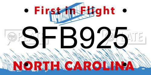 SFB925 North Carolina License Plate