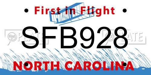 SFB928 North Carolina License Plate
