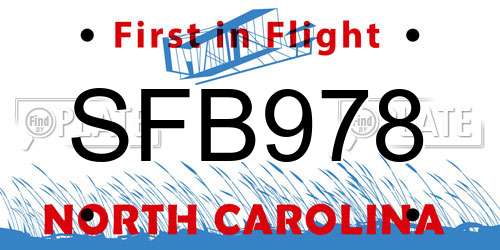 SFB978 North Carolina License Plate