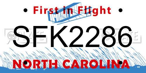 SFK2286 North Carolina License Plate