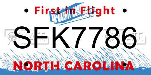 SFK7786 North Carolina License Plate