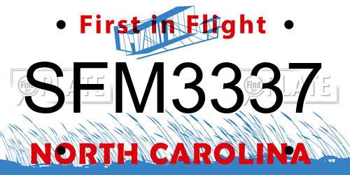 SFM3337 North Carolina License Plate