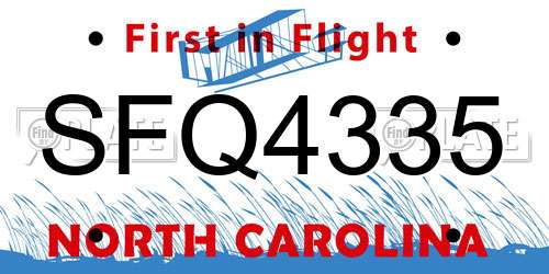 SFQ4335 North Carolina License Plate