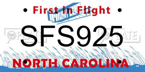 SFS925 North Carolina License Plate