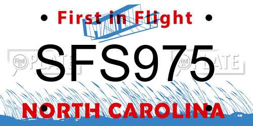 SFS975 North Carolina License Plate