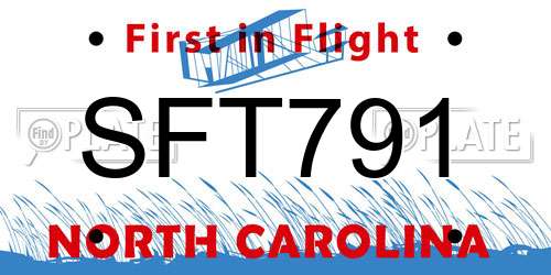 SFT791 North Carolina License Plate