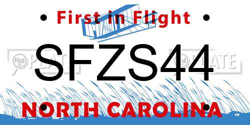 SFZS44 North Carolina License Plate