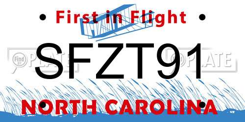SFZT91 North Carolina License Plate