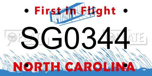 SG0344 North Carolina License Plate