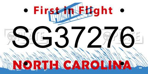 SG37276 North Carolina License Plate