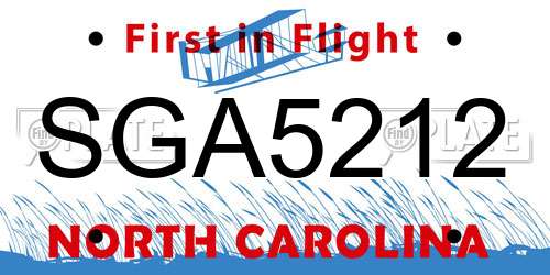SGA5212 North Carolina License Plate