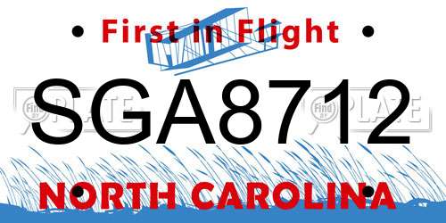 SGA8712 North Carolina License Plate