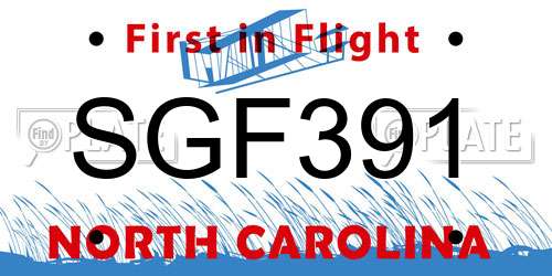 SGF391 North Carolina License Plate