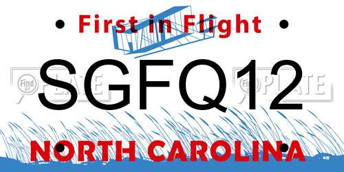 SGFQ12 North Carolina License Plate