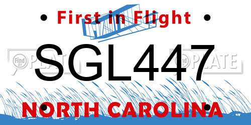 SGL447 North Carolina License Plate